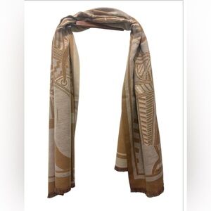 Abstract Patterned Tan and Cream Scarf.